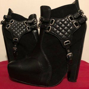 Sam Edelman Zoe Black Leather & Suede Wedge Platform Harness Ankle Boot sz 8.5